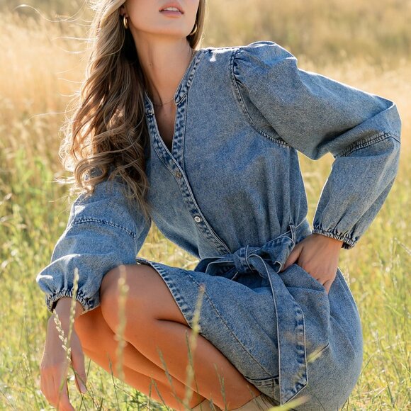 Baltic Born Tora Denim Dress | Light Wash Size S - Picture 3 of 5